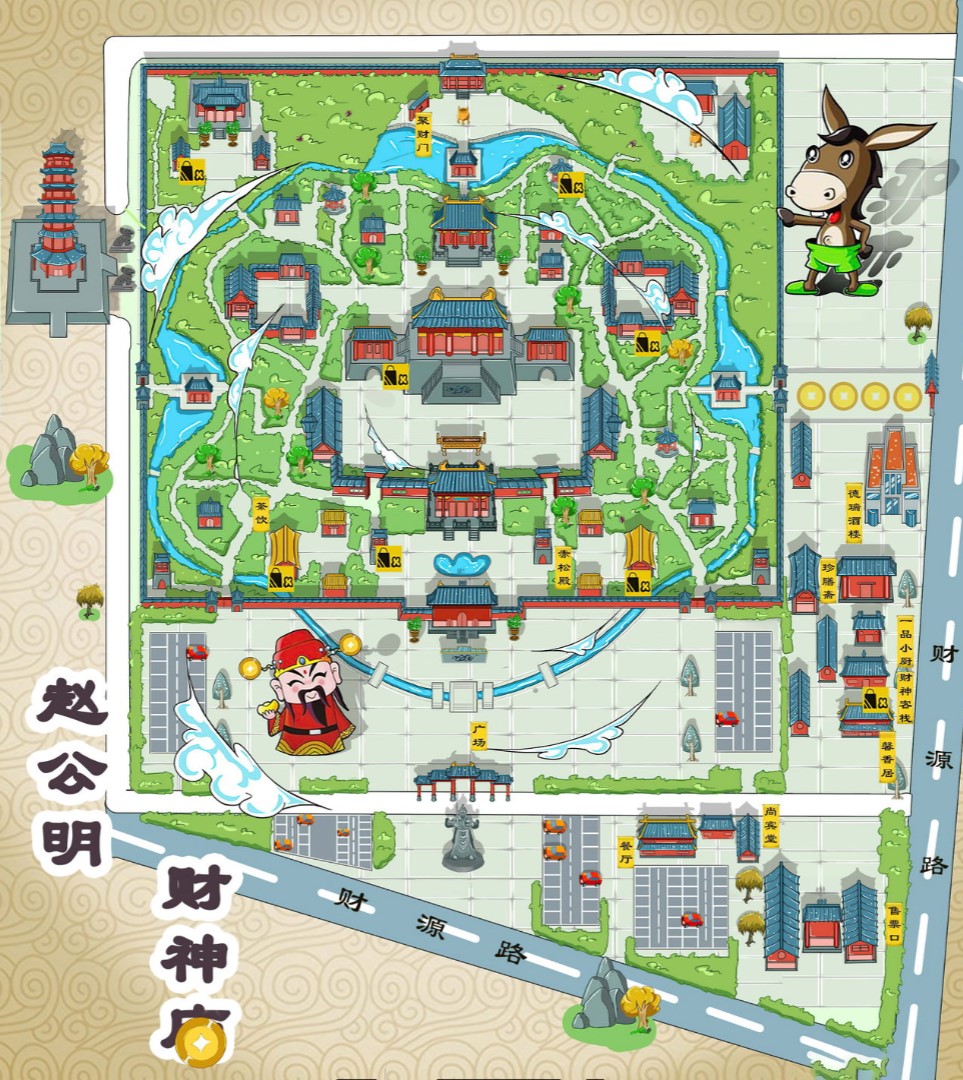 大洼寺庙类手绘地图